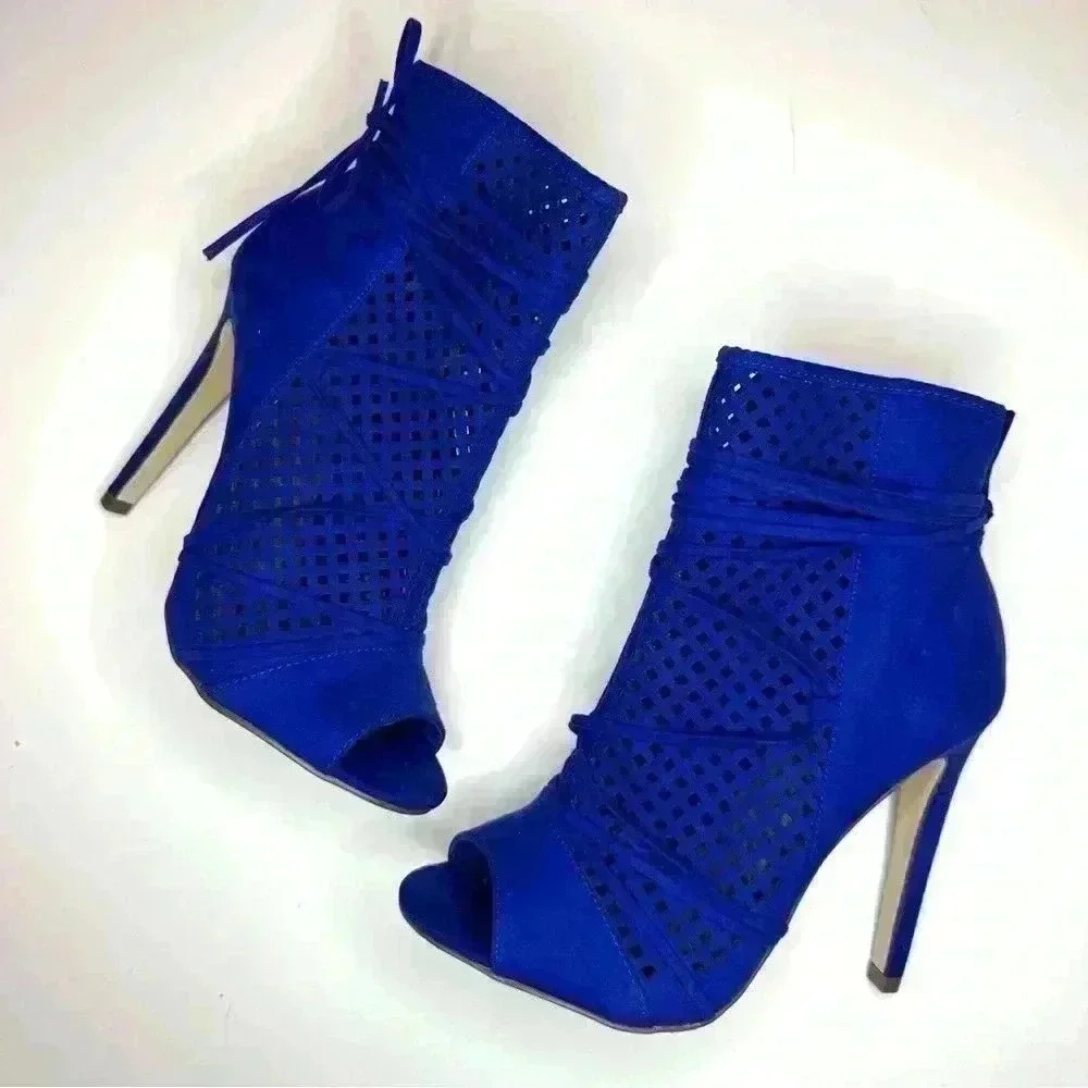 Just Fab Women’s Erica Open Toes Booties heels Blue Size - 6